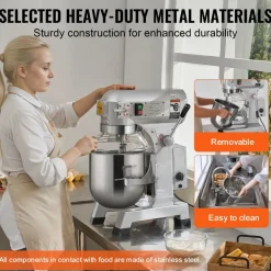 VEVOR Commercial Food Mixer, 18.7L Commercial Stand Mixer with 3 Adjustable Speeds, 1100W Dough Mixer with Stainless Steel Bowl and 3 Mixing Attachments, Ideal for Restaurant, Bakery, Pastry shop, Caf