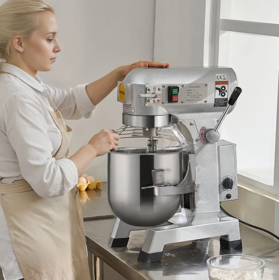 VEVOR Commercial Food Mixer, 18.7L Commercial Stand Mixer with 3 Adjustable Speeds, 1100W Dough Mixer with Stainless Steel Bowl and 3 Mixing Attachments, Ideal for Restaurant, Bakery, Pastry shop, Caf