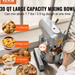 VEVOR Commercial Food Mixer, 18.7L Commercial Stand Mixer with 3 Adjustable Speeds, 1100W Dough Mixer with Stainless Steel Bowl and 3 Mixing Attachments, Ideal for Restaurant, Bakery, Pastry shop, Caf