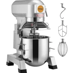 VEVOR Commercial Food Mixer, 10Qt Commercial Mixer with Timing Function, 450W Stainless Steel Bowl Heavy Duty Electric Food Mixer Commercial with 3 Speeds Adjustable 113/184/341 RPM, Dough Hook Whisk