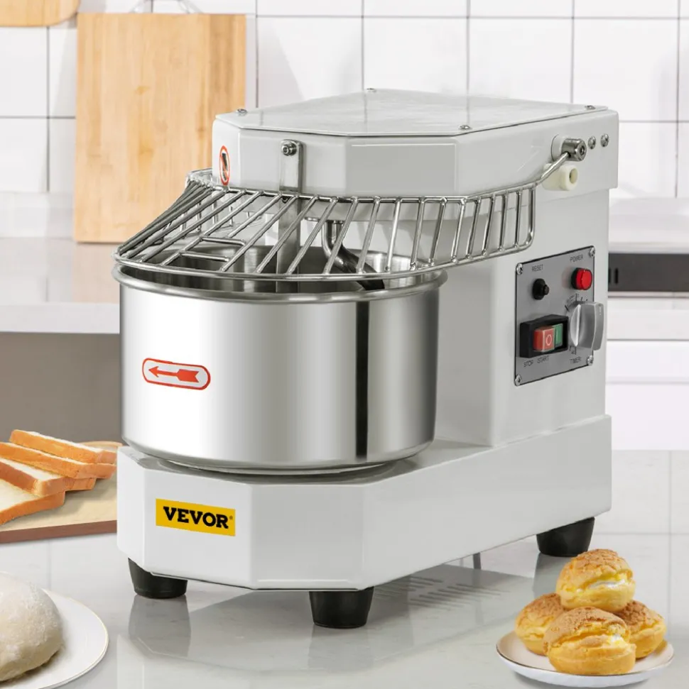 VEVOR Commercial Food Mixer, 7.3Qt Capacity, 450W Dual Rotating Dough Kneading Machine with Food-grade Stainless Steel Bowl, Security Shield & Timer Included, Baking Equipment for Restaurant Pizzeria
