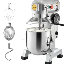 VEVOR Commercial Food Mixer 30Qt 1100W 3 Speeds Adjustable 105/180/408 RPM Heavy Duty 110V with Stainless Steel Bowl Dough Hooks Whisk Beater for Schools Bakeries Restaurants Pizzerias