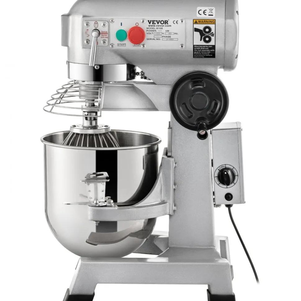 VEVOR Commercial Food Mixer 20Qt 750W 3 Speeds Adjustable 105 180 and 408 RPM Food Processor Heavy Duty with Stainless Steel Bowl Dough Hooks Whisk Beater for Schools Bakeries Restaurants Pizzeria