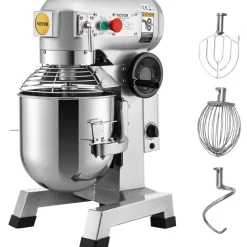 VEVOR Commercial Food Mixer 20Qt 750W 3 Speeds Adjustable 105 180 and 408 RPM Food Processor Heavy Duty with Stainless Steel Bowl Dough Hooks Whisk Beater for Schools Bakeries Restaurants Pizzeria