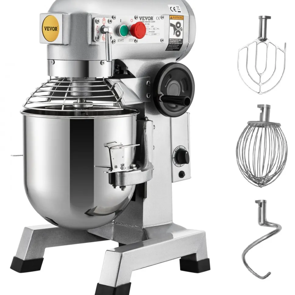 VEVOR Commercial Food Mixer 20Qt 750W 3 Speeds Adjustable 105 180 and 408 RPM Food Processor Heavy Duty with Stainless Steel Bowl Dough Hooks Whisk Beater for Schools Bakeries Restaurants Pizzeria