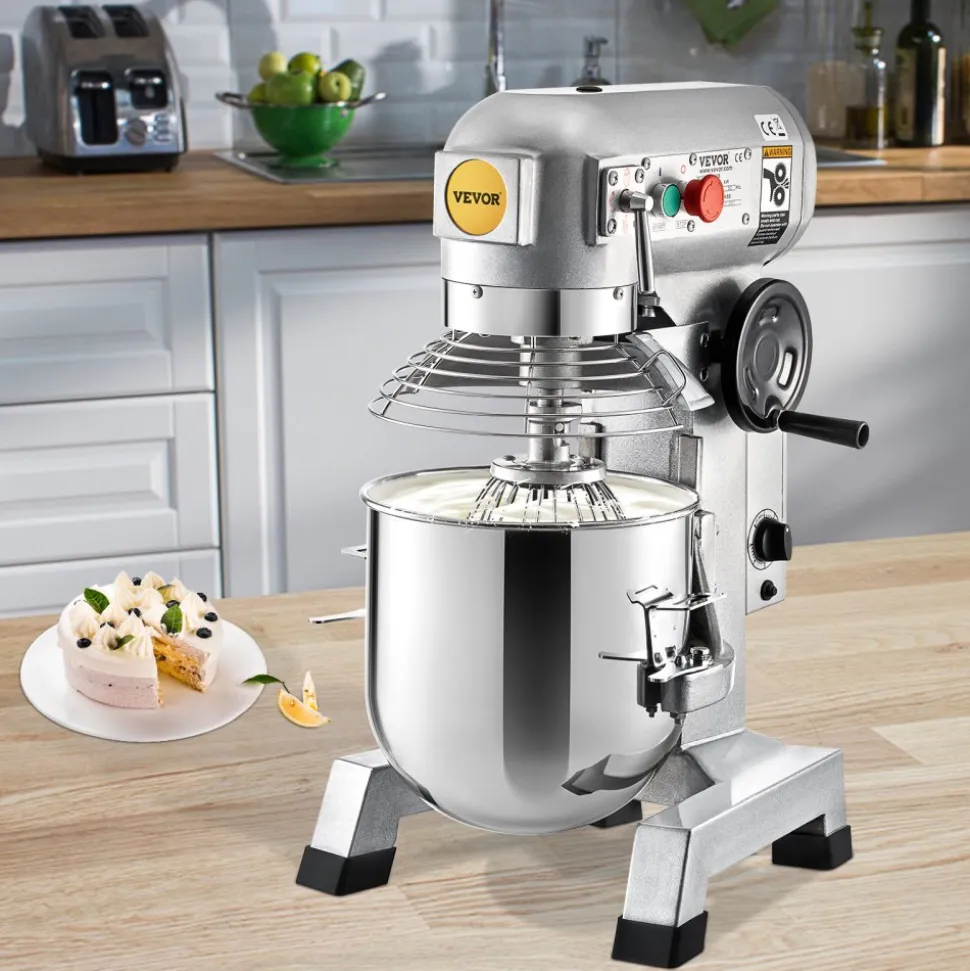 VEVOR Commercial Food Mixer 20Qt 750W 3 Speeds Adjustable 105 180 and 408 RPM Food Processor Heavy Duty with Stainless Steel Bowl Dough Hooks Whisk Beater for Schools Bakeries Restaurants Pizzeria