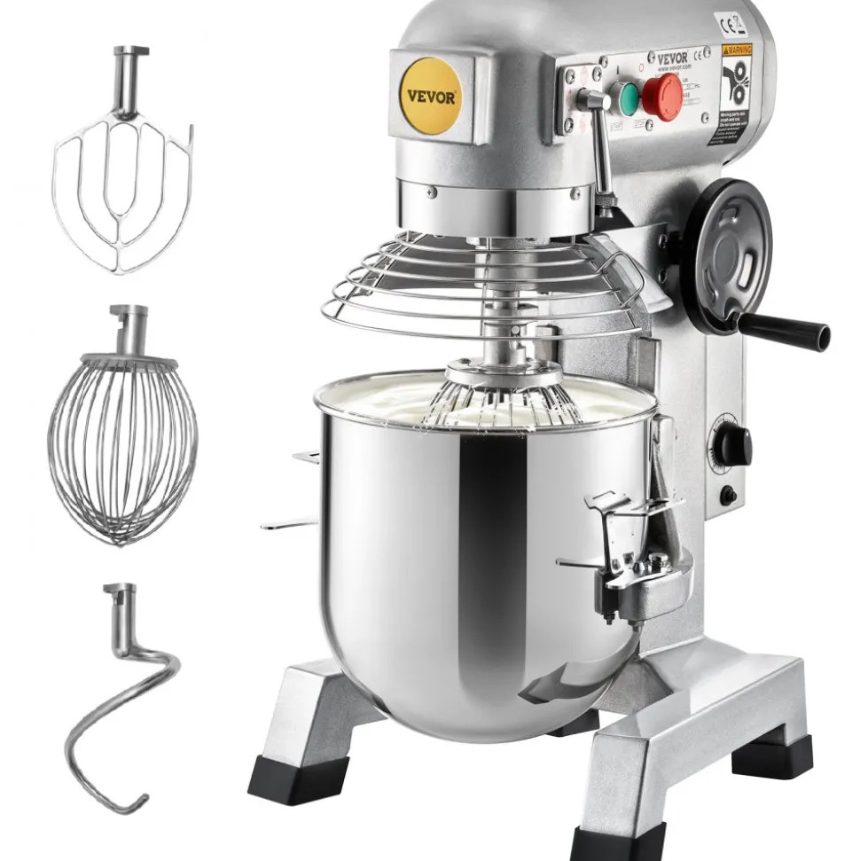 VEVOR Commercial Food Mixer 20Qt 750W 3 Speeds Adjustable 105 180 and 408 RPM Food Processor Heavy Duty with Stainless Steel Bowl Dough Hooks Whisk Beater for Schools Bakeries Restaurants Pizzeria