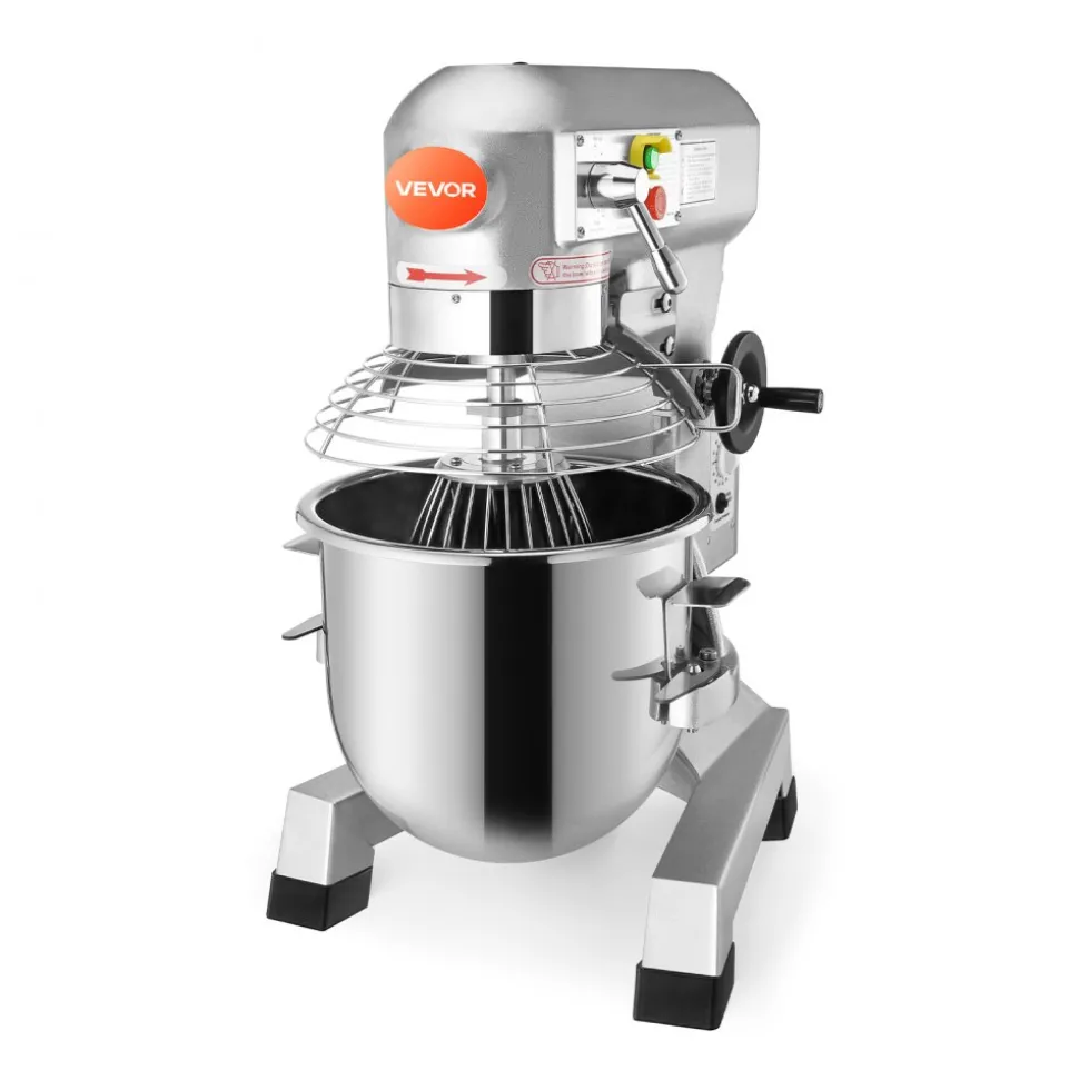VEVOR Commercial Food Mixer 10Qt 450W 3 Speeds Adjustable 110/178/390 RPM Heavy Duty 110V with Stainless Steel Bowl Dough Hooks Whisk Beater Premium for Schools Bakeries Restaurants Pizzerias