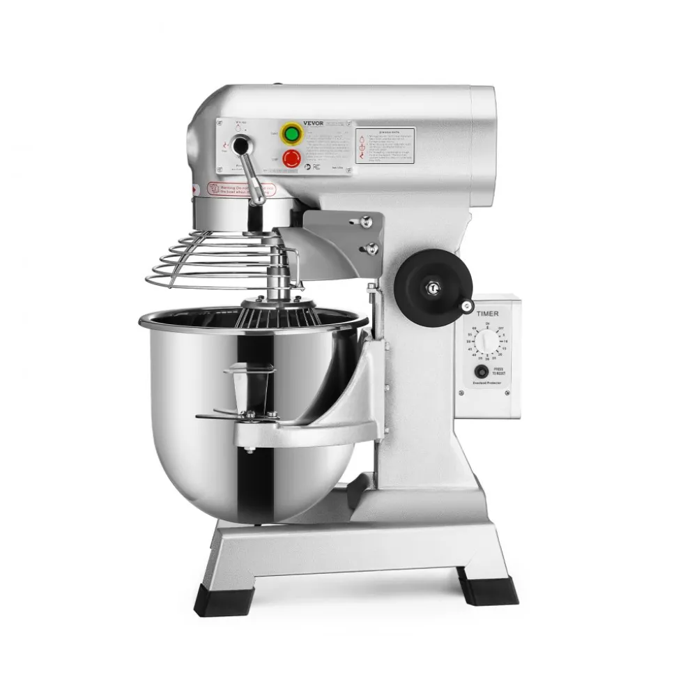 VEVOR Commercial Food Mixer 10Qt 450W 3 Speeds Adjustable 110/178/390 RPM Heavy Duty 110V with Stainless Steel Bowl Dough Hooks Whisk Beater Premium for Schools Bakeries Restaurants Pizzerias