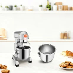 VEVOR Commercial Food Mixer 10Qt 450W 3 Speeds Adjustable 110/178/390 RPM Heavy Duty 110V with Stainless Steel Bowl Dough Hooks Whisk Beater Premium for Schools Bakeries Restaurants Pizzerias