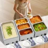 VEVOR Commercial Food Warmer, 1200W Electric Stainless Steel Steam Food Warmer, Fast Heating Countertop Buffet Bain Marie with Soup & Perforated Ladles, for Catering, Restaurants, Parties, Buffets