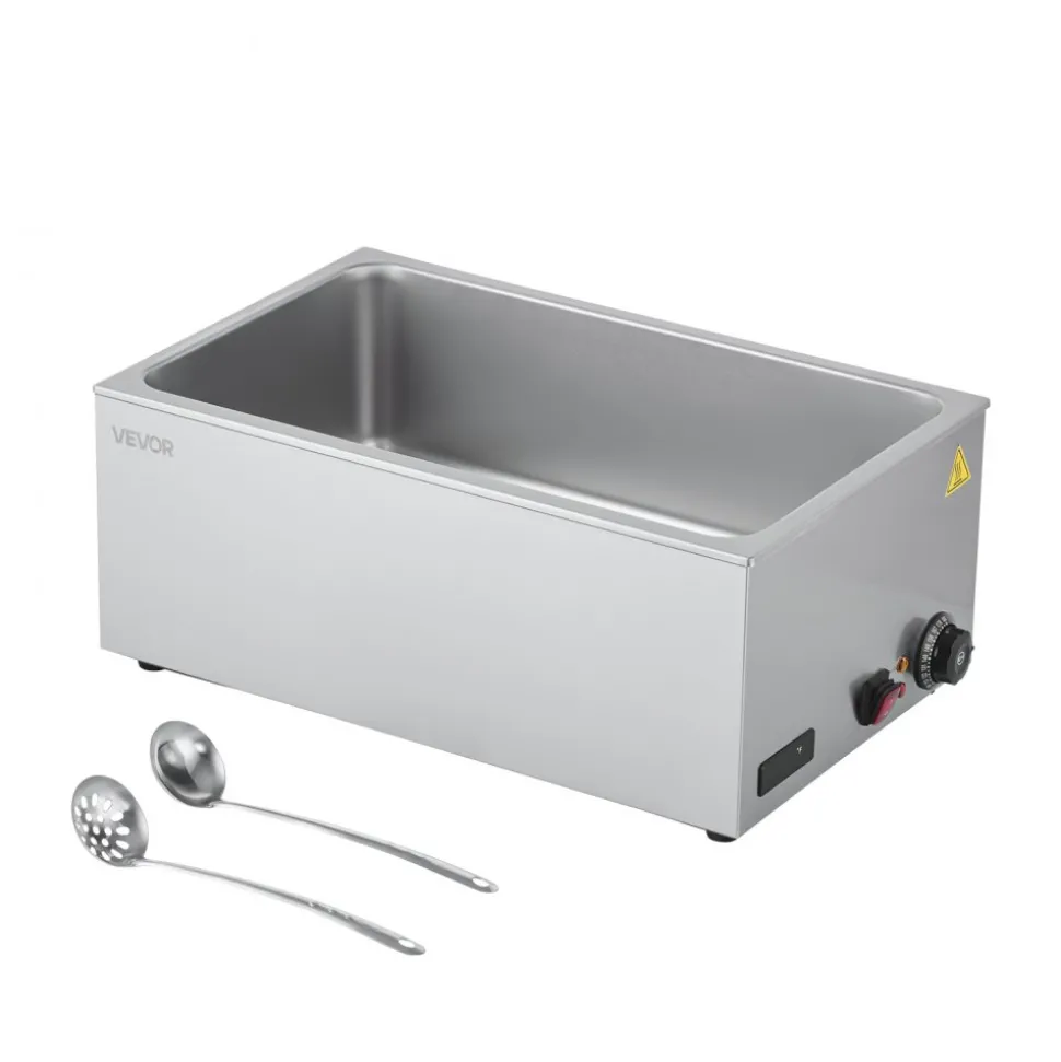VEVOR Commercial Food Warmer, 1200W Electric Stainless Steel Steam Food Warmer, Fast Heating Countertop Buffet Bain Marie with Soup & Perforated Ladles, for Catering, Restaurants, Parties, Buffets