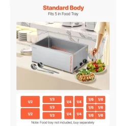 VEVOR Commercial Food Warmer, 1200W Electric Stainless Steel Steam Food Warmer, Fast Heating Countertop Buffet Bain Marie with Soup & Perforated Ladles, for Catering, Restaurants, Parties, Buffets