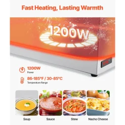 VEVOR Commercial Food Warmer, 1200W Electric Stainless Steel Steam Food Warmer, Fast Heating Countertop Buffet Bain Marie with Soup & Perforated Ladles, for Catering, Restaurants, Parties, Buffets