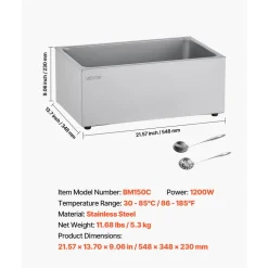 VEVOR Commercial Food Warmer, 1200W Electric Stainless Steel Steam Food Warmer, Fast Heating Countertop Buffet Bain Marie with Soup & Perforated Ladles, for Catering, Restaurants, Parties, Buffets