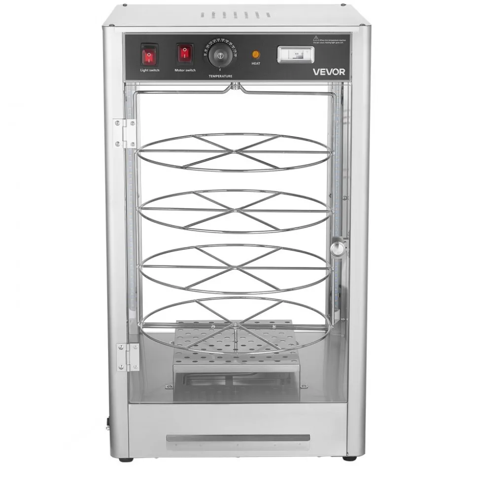VEVOR Commercial Food Warmer Display, 4-Tier Pizza Warmer with Rotary Steam Heating for 14 in Pizza, 86℉~185℉ Temperature Control and Temp Display, 25W Oven Light + Top LED for Pizza Shop, Restaurant