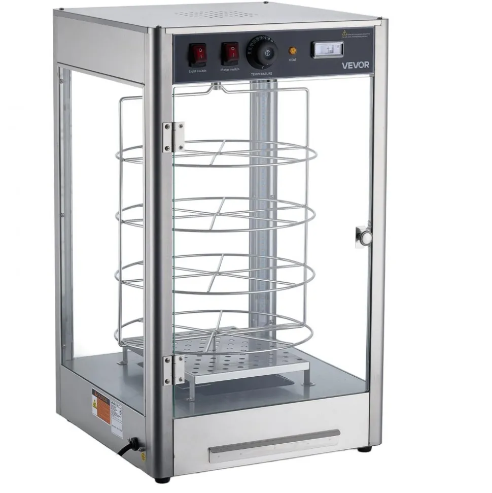 VEVOR Commercial Food Warmer Display, 4-Tier Pizza Warmer with Rotary Steam Heating for 14 in Pizza, 86℉~185℉ Temperature Control and Temp Display, 25W Oven Light + Top LED for Pizza Shop, Restaurant