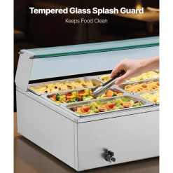 VEVOR Commercial Food Warmer, 1500W Electric Stainless Steel Steam Food Warmer with Glass Cover, 9-Pan Countertop Buffet Bain Marie with Soup & Perforated Ladles, for Catering, Restaurant & Party