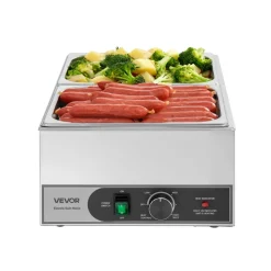 VEVOR Commercial Food Warmer, 1200W Electric Stainless Steel Steam Food Warmer, Fast Heating Countertop Buffet Bain Marie with Two 1/2 Size Food Pans, for Catering, Restaurants, Parties & Buffets