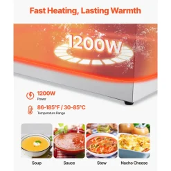VEVOR Commercial Food Warmer, 1200W Electric Stainless Steel Steam Food Warmer, Fast Heating Countertop Buffet Bain Marie with Two 1/2 Size Food Pans, for Catering, Restaurants, Parties & Buffets