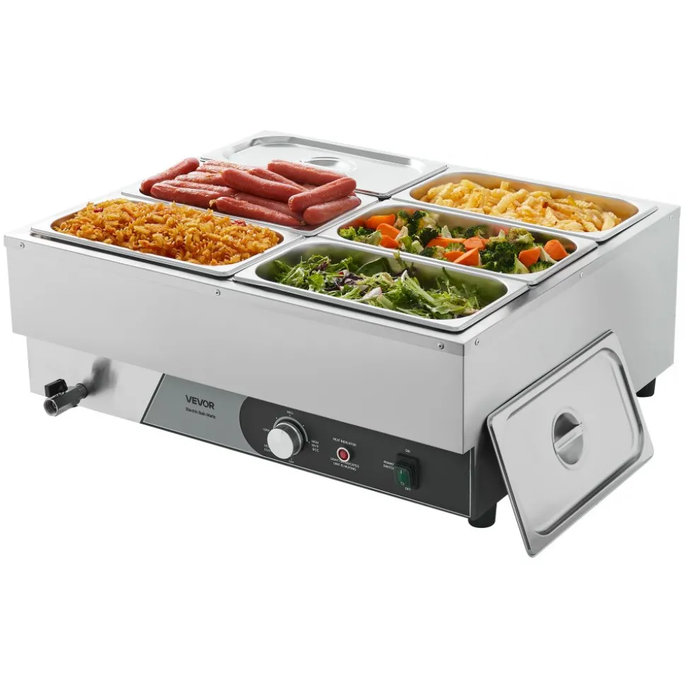 VEVOR Commercial Food Warmer, 1200W Electric Stainless Steel Steam Food Warmer, Fast Heating Countertop Buffet Bain Marie with Three 1/3 Size Food Pans, for Catering, Restaurants, Parties & Buffets