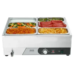 VEVOR Commercial Food Warmer, 1200W Electric Stainless Steel Steam Food Warmer, Fast Heating Countertop Buffet Bain Marie with Three 1/3 Size Food Pans, for Catering, Restaurants, Parties & Buffets
