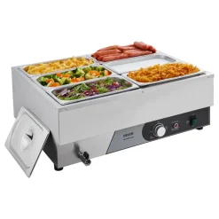 VEVOR Commercial Food Warmer, 1200W Electric Stainless Steel Steam Food Warmer, Fast Heating Countertop Buffet Bain Marie with Three 1/3 Size Food Pans, for Catering, Restaurants, Parties & Buffets
