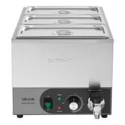 VEVOR Commercial Food Warmer, 1200W Electric Stainless Steel Steam Food Warmer, Fast Heating Countertop Buffet Bain Marie with Detachable Power Cord, for Catering, Restaurants, Parties & Buffets