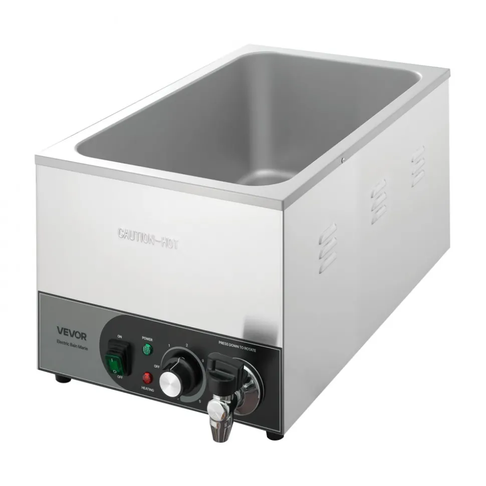 VEVOR Commercial Food Warmer, 1200W Electric Stainless Steel Steam Food Warmer, Fast Heating Countertop Buffet Bain Marie with Detachable Power Cord, for Catering, Restaurants, Parties & Buffets