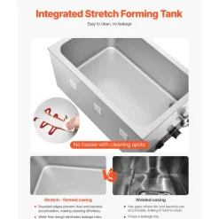VEVOR Commercial Food Warmer, 1200W Electric Stainless Steel Steam Food Warmer, Fast Heating Countertop Buffet Bain Marie with Detachable Power Cord, for Catering, Restaurants, Parties & Buffets