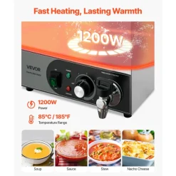 VEVOR Commercial Food Warmer, 1200W Electric Stainless Steel Steam Food Warmer, Fast Heating Countertop Buffet Bain Marie with Detachable Power Cord, for Catering, Restaurants, Parties & Buffets