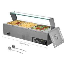VEVOR Commercial Food Warmer, 1500W Electric Stainless Steel Steam Food Warmer, Fast Heating Countertop Buffet Bain Marie with Four 1/3 Size Food Pans, for Catering, Restaurants, Parties & Buffets
