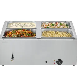 VEVOR Commercial Food Warmer, 1500W Electric Stainless Steel Steam Food Warmer with Lid, 4-Pan Fast Heating Countertop Buffet Bain Marie with Soup & Perforated Ladles, for Catering, Restaurant, Party