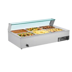VEVOR Commercial Food Warmer, 1500W Electric Stainless Steel Steam Food Warmer with Glass Cover, 6 x 1/2 Size Pans Buffet Bain Marie with Soup & Perforated Ladles, for Catering, Restaurant & Party
