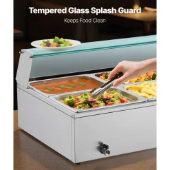 VEVOR Commercial Food Warmer, 1500W Electric Stainless Steel Steam Food Warmer with Glass Cover, 6 x 1/2 Size Pans Buffet Bain Marie with Soup & Perforated Ladles, for Catering, Restaurant & Party