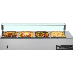 VEVOR Commercial Food Warmer, 5 Pans + 2 Pots Electric Steam Table, 1800W Professional Buffet Catering Food Warmer with Shield Undershelf Wheels, Stainless Steel Server for Party Restaurant Hotel