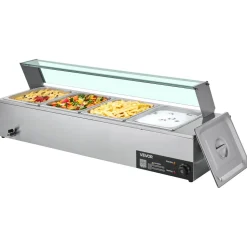 VEVOR Commercial Food Warmer, 5 Pans + 2 Pots Electric Steam Table, 1800W Professional Buffet Catering Food Warmer with Shield Undershelf Wheels, Stainless Steel Server for Party Restaurant Hotel