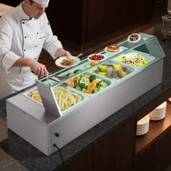 VEVOR Commercial Food Warmer, 5 Pans + 2 Pots Electric Steam Table, 1800W Professional Buffet Catering Food Warmer with Shield Undershelf Wheels, Stainless Steel Server for Party Restaurant Hotel