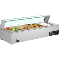 VEVOR Commercial Food Warmer, 5 Pans + 2 Pots Electric Steam Table, 1800W Professional Buffet Catering Food Warmer with Shield Undershelf Wheels, Stainless Steel Server for Party Restaurant Hotel