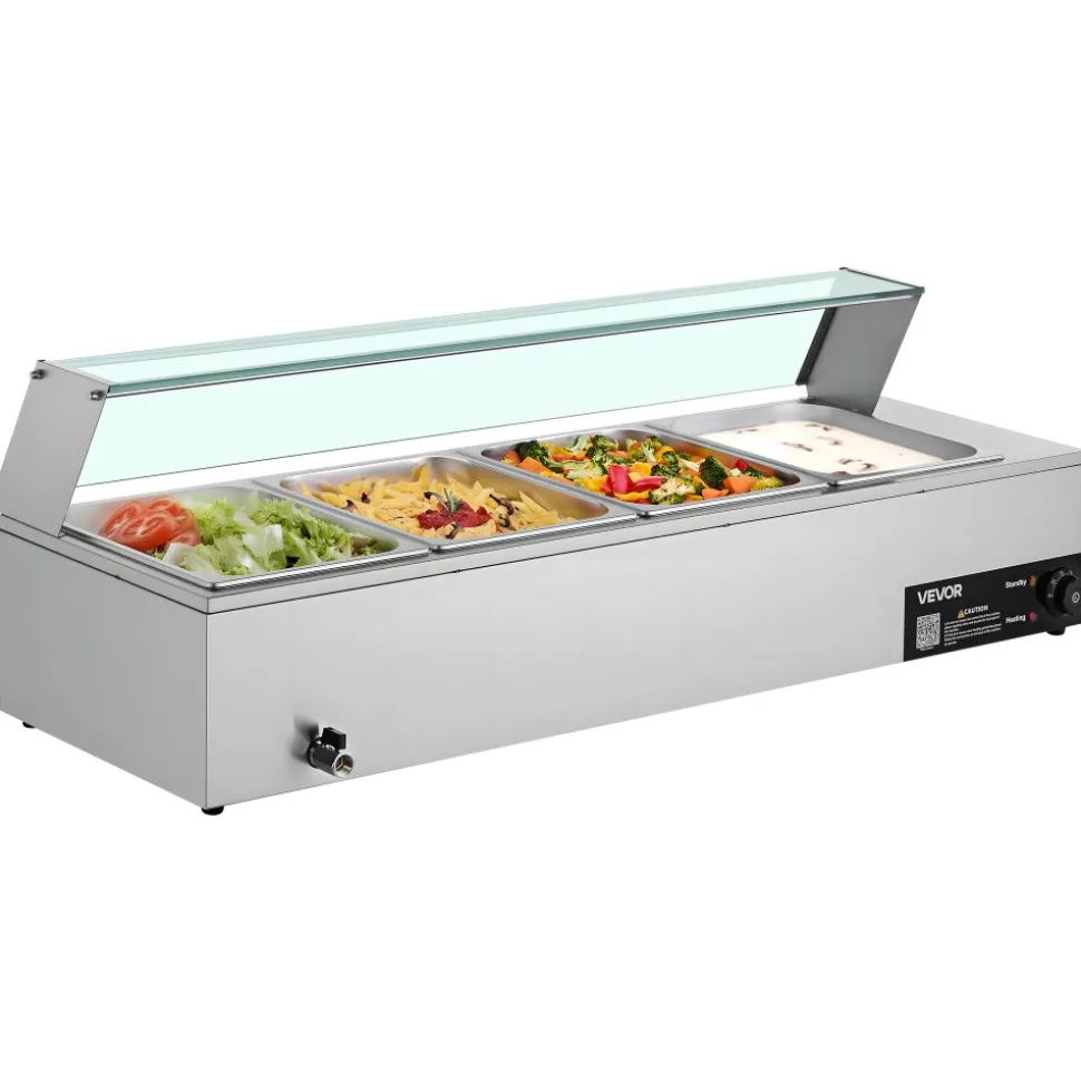 VEVOR Commercial Food Warmer, 5 Pans + 2 Pots Electric Steam Table, 1800W Professional Buffet Catering Food Warmer with Shield Undershelf Wheels, Stainless Steel Server for Party Restaurant Hotel