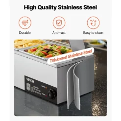 VEVOR Commercial Food Warmer, 5 Pans + 2 Pots Electric Steam Table, 1800W Professional Buffet Catering Food Warmer with Shield Undershelf Wheels, Stainless Steel Server for Party Restaurant Hotel