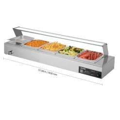 VEVOR Commercial Food Warmer, 1500W Electric Stainless Steel Steam Food Warmer with Glass Cover, Countertop Buffet Bain Marie with Five 1/2 Size Food Pans, for Catering, Restaurant, Party & Buffets