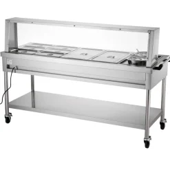 VEVOR Commercial Food Warmer, 1700W Electric Stainless Steel Steam Food Warmer with Glass Cover, 10-Pan Countertop Buffet Bain Marie with Soup & Perforated Ladles, for Catering, Restaurant & Party