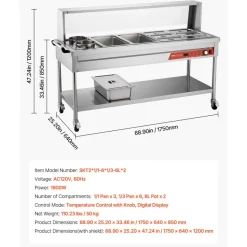 VEVOR Commercial Food Warmer, 8 Pans + 2 Pots Electric Steam Table, 1800W Professional Buffet Catering Food Warmer with Shield Undershelf Wheels, Stainless Steel Server for Party Restaurant
