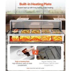 VEVOR Commercial Food Warmer, 8 Pans + 2 Pots Electric Steam Table, 1800W Professional Buffet Catering Food Warmer with Shield Undershelf Wheels, Stainless Steel Server for Party Restaurant