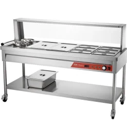 VEVOR Commercial Food Warmer, 8 Pans + 2 Pots Electric Steam Table, 1800W Professional Buffet Catering Food Warmer with Shield Undershelf Wheels, Stainless Steel Server for Party Restaurant