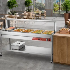 VEVOR Commercial Food Warmer, 8 Pans + 2 Pots Electric Steam Table, 1800W Professional Buffet Catering Food Warmer with Shield Undershelf Wheels, Stainless Steel Server for Party Restaurant