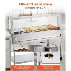 VEVOR Commercial Food Warmer, 1700W Electric Stainless Steel Steam Food Warmer with Glass Cover, 12-Pan Countertop Buffet Bain Marie with Soup & Perforated Ladles, for Catering, Restaurant & Party