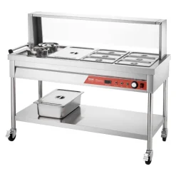 VEVOR Commercial Food Warmer, 7 Pans + 2 Pots Electric Steam Table, 1800W Professional Buffet Catering Food Warmer with Shield Undershelf Wheels, Stainless Steel Server for Party Restaurant Hotel