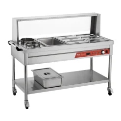 VEVOR Commercial Food Warmer, 7 Pans + 2 Pots Electric Steam Table, 1800W Professional Buffet Catering Food Warmer with Shield Undershelf Wheels, Stainless Steel Server for Party Restaurant Hotel